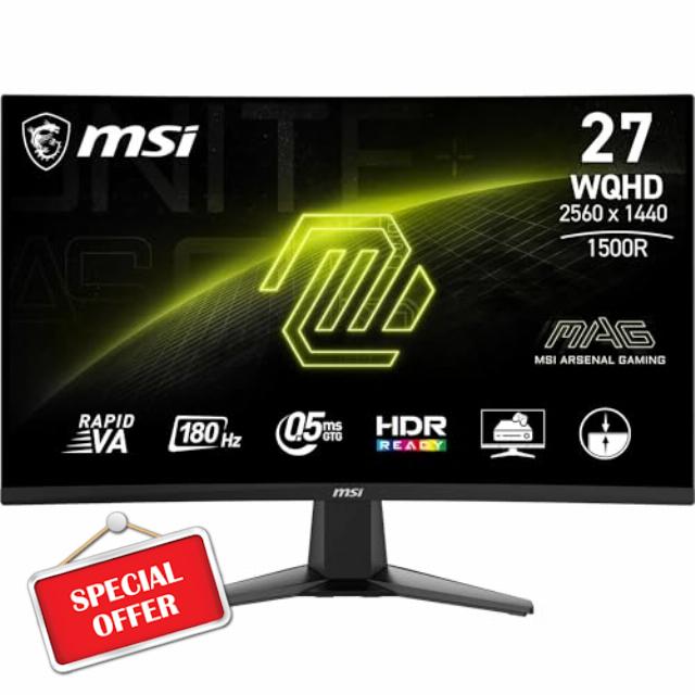 MSI MAG 27CQ6F 27 Inch WQHD Curved Gaming Monitor - 1500R 2560 x 1440 Rapid VA Panel