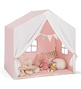 GYMAX Kids Tent, Large Play Tent with Padded Mat, Star Lights, Flags, Windows & Storage Pockets, ...