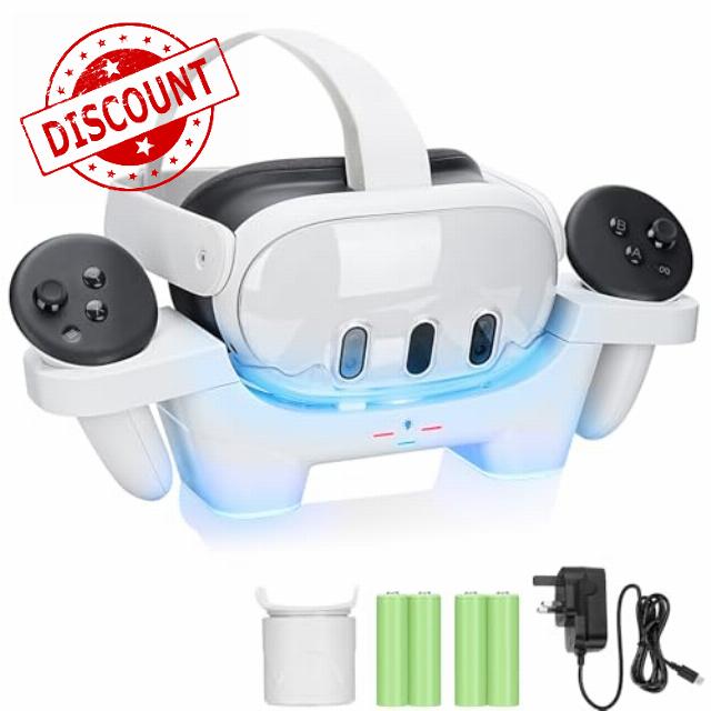 LYtech VR Charging Dock for Quest 3 Charging Stand for Oculus/Meta Quest 3 Magnetic Charging Station for VR Headset and Controllers Quest 3 Charging Dock with UK Adapter