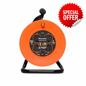 Innoteck 4 Way 20M 13A Cable Reel - with Handle - Thermal Cut Out and Resetting Switch - Heavy Duty Cable and Portable - Cord for Outdoor and Indoor - Orange and Black