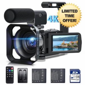 CAMWORLD 4K Video Camera Camcorder 42MP 18X Digital Zoom 3” 270° Rotation Screen Vlogging Camera Youtube Camera with 32G SD Card