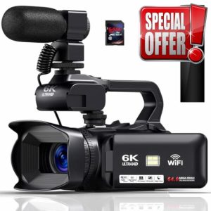 MERVNE 6K Camcorder Video Camera 64MP IR Night Vision Vlogging Camera for YouTube 18X Digital Zoom 4.0 Inch Touch Screen Video Camera with WiFi