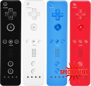 AUFGLO Wii Controller 4 Pack - Wii Remote with Silicone Case and Wrist Strap(Black - White - Red - Blue)
