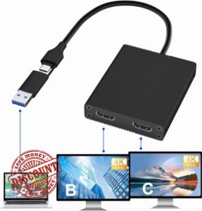 Aukuoy HDMI Splitter Extended Display for Dual Monitor: Display 3 Separater screens-USB 3.0 or USB C to HDMI Adapter