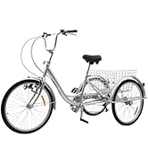 Fridgestea 24 Inch Tricycle for Adults, 6 Speed 3 Wheel Bike, Cargo Trike with Front Wheel Light,...