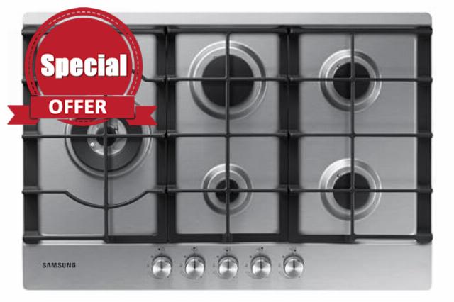 Samsung 5 Burner Gas Hob NA75D3030AS/EU with Cast Iron Grates