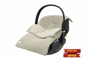 Jollein Footmuff Basic Knit Olive Green - For Baby Car Seat Group 0+ and Stroller - For 3-Point and 5-Point Belt - Knitted pattern and fleece lining - Olive gree