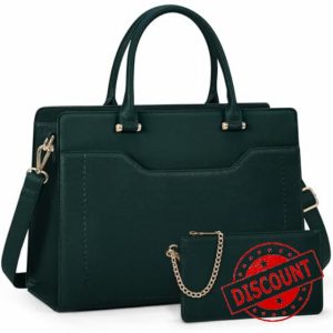 RAINSMORE Laptop Tote Bags for Women 15.6 Inch Designer Ladies Leather laptop handbags Waterproof Briefcase with Clutch Bag for Work School Business Gree