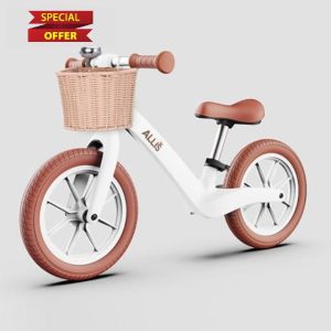 Allis Baby LUMI Balance Bike with Basket and Bell - Training Bike for Toddlers with Adjustable Seat & Handlebars - Sturdy Design Featuring Puncture Proof Tires and Rust Resistant Frame - White