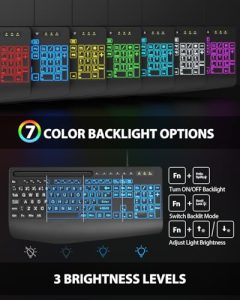 Lighted USB Ergonomics Keyboard with 7-Color Backlit
