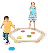 GYMAX Wooden Balance Beam, 12 Pcs Balance Board with Colorful Stepping Stones, Outdoor Indoor Tod...