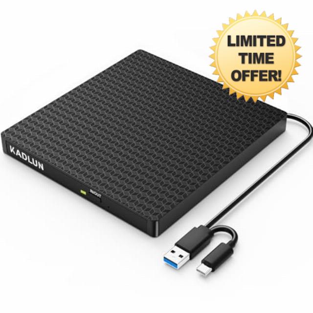 Kadlun External DVD CD Drive External USB 3.0 USB C External CD Drive for Laptop Desktop PC Macbook iMac