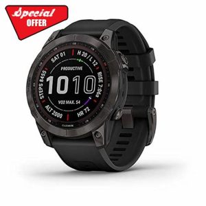 Garmin Fenix 7 Sapphire Solar with Silicone Strap DLC-Titanium Black/Black (Renewed)