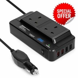 Car Power inverter DC 12v to 240v /230V Power Converter 4 USB ports and 2 UK 3-pin Plug Sockets for Laptops