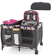 GYMAX 5-in-1 Baby Travel Cot, Folding Bassinet Bed Activity Play Center with Changing Table, Matt...