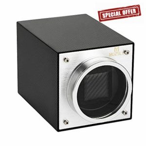 MOZSLY Watch Winder for Automatic Watches Battery Powered AC Adapter 12 Rotation Modes Winding Box with Quiet Motor Piano Pai