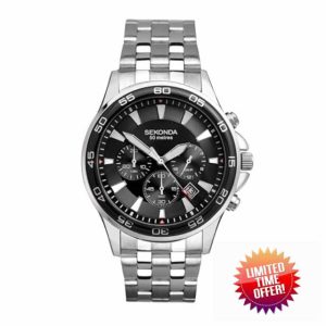 Sekonda Jenson Mens 44mm Chronograph Quartz Watch with Stainless Steel Bracelet Date Window 50m Water Resista