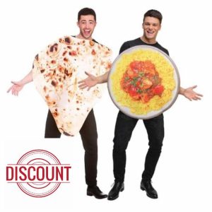 1 x Tikka Masala Costume + 1 x Naan Bread Costume : Adult Couples Friends Indian Food Curry Theme Stag Novelty Fancy Dress Costumes