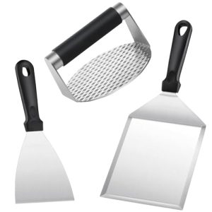 Stainless Steel BBQ Griddle Accessories Kit - Non-Stick Burger Smasher and Spatula Grill Turners Set for BBQ Cooking Flat Top Griddle