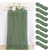 PlusFive 8 Packs Cheesecloth Table Runner 90x300cm Rustic Gauze Fabric Tablecloth Sage Green Tabl...