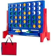 GYMAX Giant 4 in a Row Game, Jumbo Connect 4 Garden Games with 42 Rings, Basketball Hoop, Ring Ga...