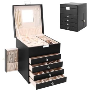 Large PU Jewelry Organiser Display Case with Side Drawers