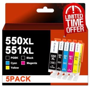 Coloran 550 551XL Replacement for Canon PGI-550 CLI-551 Ink Cartridges Compatible for Pixma iP7250 MG5650 MX925 MG5550 MG5450 iX6850 MG7500 Multifunction Wireless Inkjet Printer (PGBK/B/C/M/Y