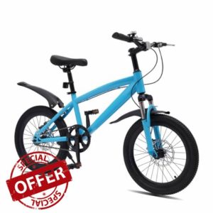 Mermajestic High-carbon Steel Kids Bike 18Inch Youth Bike Shock Absorber Bike Suitable for 9-14 Year Old Boys and Girls Mountain Bikes Pink Blue Bicycle Adjustable Seat Load: About 132.28lbs