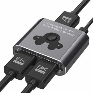 PVBCTCSID 8K DisplayPort Switch 2 In 1 Out 4K@144Hz Display Port Switcher DP 1.4 Switcher for Monitors TVs PCs Laptops Projectors etc(Unidirectional)