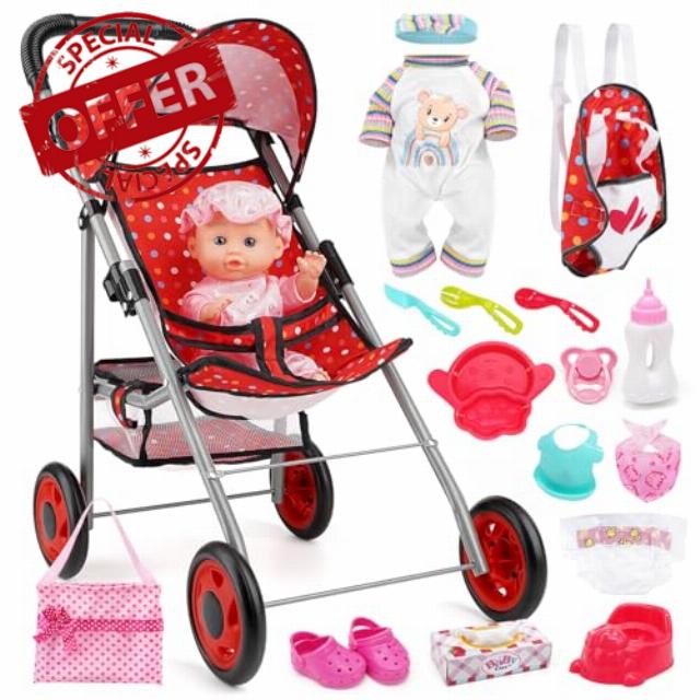 INSPIMYST Baby Doll Set Dolls Pram for 3 4 5 6 Year Olds Girls