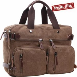 Canvas Laptop Briefcase Convertible Backpack Messenger Shoulder bag Handbag Multi-functional Travel Rucksack Fits 17.3 Inch Laptop for Men Wome