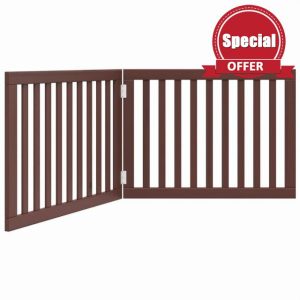 idaXL Dog Gate Foldable 2 Panels Brown Wooden Pet Barrier - Freestanding Folding Gate in Poplar Wood for Small/Medium Dogs - 160cm x 80cm Panel for Living Room
