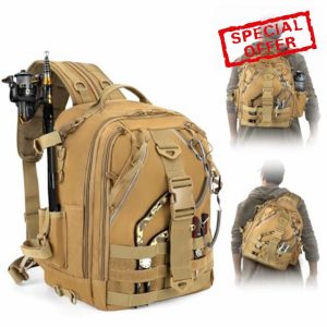 Jueachy Fishing Tackle Backpack: Water-Resistant Fishing Backpack with Rod Holder Fishing Shoulder Storage Bags