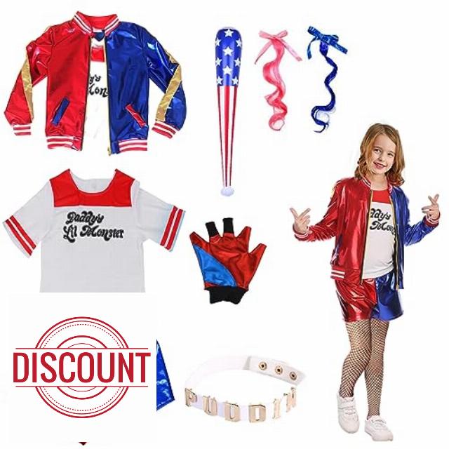 Maazusa Quinn Cosplay Costumes for Kid 8Pcs Quin Outfit Liter Girls Clothing for Halloween Cosplay Costume Parties Carnival