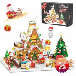 PLAXSOON Christmas Gingerbread House Mini Building Set with LED Light