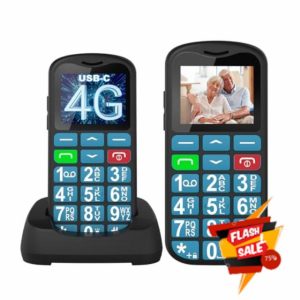 Tosaju Senior Mobile Phone 4G Big Button Mobile Phone for Elderly Simple Basic Mobile Phone Unlocked Sim Free Easy to Use Mobile Phone Feature Mobile Phone LCD Display SOS Button 1000 mAh Battery