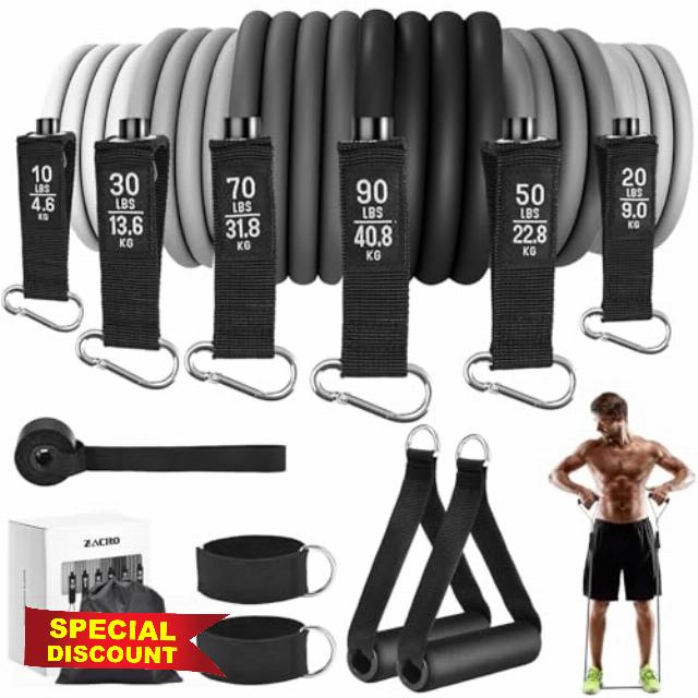 Zacro Resistance Bands Set - 6 Exercise Bands 270 LBS with Handles for Men Women