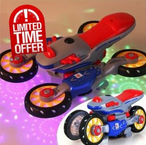 EJIMUQO Transformer Motorcycle Universal Stunt Rotating Light and Music