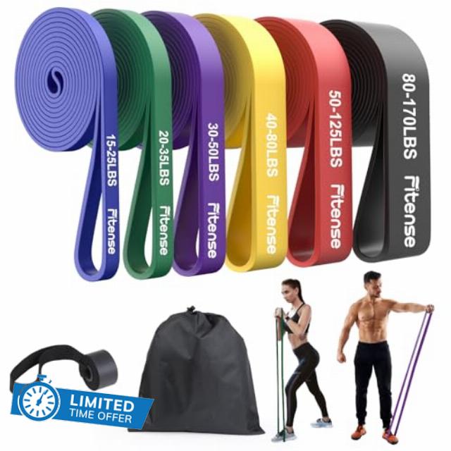 Fitense Resistance Bands Set - Pull Up Bands with 6 Resistance Levels 15-170 LBS for Men Women