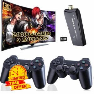 Retro Games Console Video Game Consoles Retro Game Stick with 2Pack Game Controllers 64GB Built-in Card 20000+ Games 4K HDMI Display Dual 2.4G Wireless Controllers