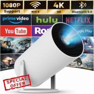 Smart Mini Projector WiFi6 Bluetooth 5.0 - Portable Projector 12000 Lumen Support 4K with Android TV 11.0