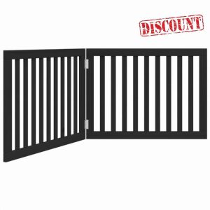 idaXL Dog Gate - Foldable 2 Panels - Black Poplar Wood Pet Barrier - 160 cm