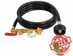 36"/3FT Propane Refill Adapter Hose with Pressure Gauge，Propane Regulator with On/Off Control Valve，350PSI High Pressure Camping Grill (QCC/Type 1 Inlet) 1LB Propane Tank Adapter Connector (3FT)