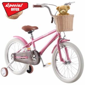 LSLIFE Girls Bike with Basket for 2-12 Years Old Kids 12" 14" 16" 18" 20" Kids Bicycle Adjustable Seat & Handlebars Pink Girls Bike with Stabilizers Double Brake