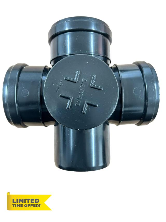 110MM Black Soil Waste Pipe and Ring Seal Fittings Push Fit Fittings Cross Branch Tee with Doo