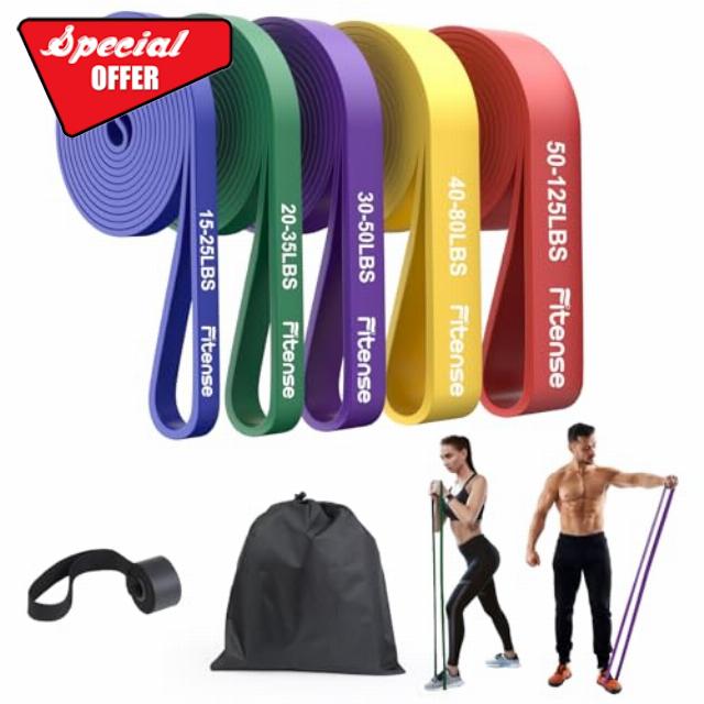 Fitense Resistance Bands Set - Pull Up Bands with 5 Resistance Levels 15-125 LBS for Men Women