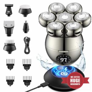 ETENTOUS Head Shavers for Bald Men 2024 Upgraded 6-in-1 Head Shaver IPX7 Waterproof Wet/Dry Electric Razor with Type-C Charge 90 Mins Longer Using Time