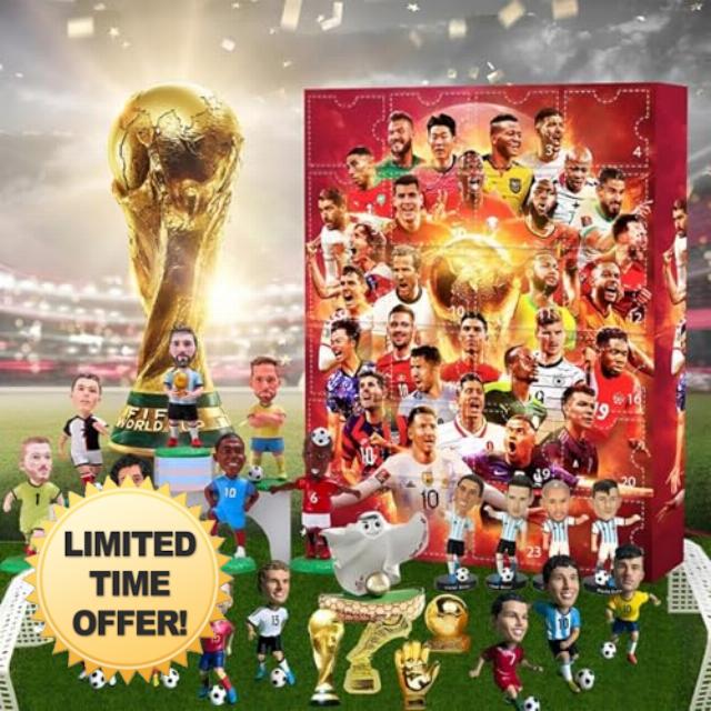 2024 Football Advent Calendar - 24 Days Christmas Countdown Calendar 24 Mini 3D Statue Figures Football Gifts Soccer Figure Accessories Football Kit Christmas Decorations