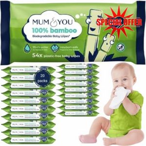 Mum & You Bamboo Baby Wipes Multipack - 100% Biodegradable Wet Bamboo Wipes (20 Packs)