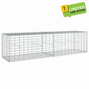 idaXL Galvanized Gabion Basket with Cover 200x50x50 cm - Heavy Duty Rust-Resistant Wire Cage for Garden